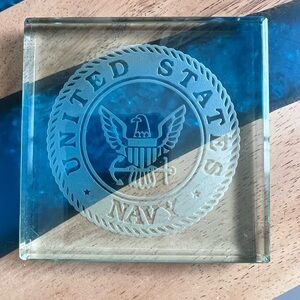 United States Navy Glass Paperweight Retirement Gift
